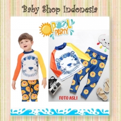 W076 Baju Renang Anak Cowok Setelan Import Setelan Baju Renang Anak Lengan Panjang Baju Renang Anak Lion  large